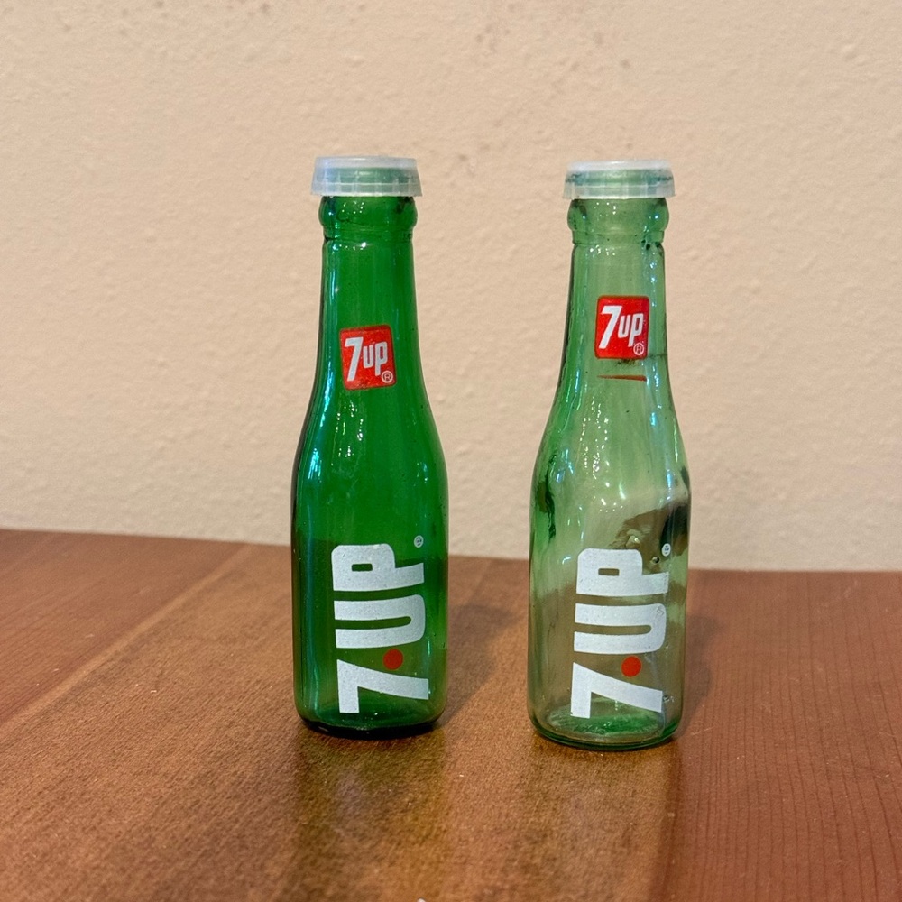 7UP Mini Green Glass Salt And Pepper Shakers